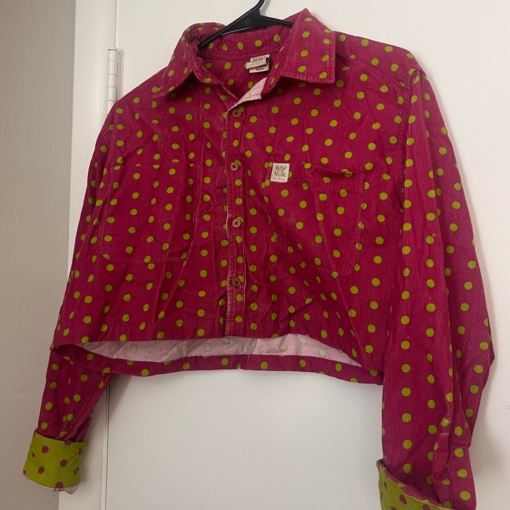 Lucy and Yak Pink and Green Polka Dot Top
